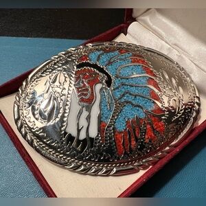 Silver and Multicolor Eagle Belt Buckle